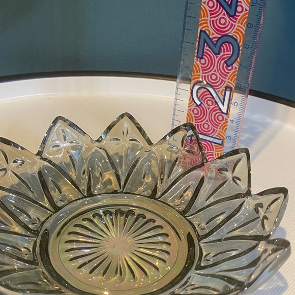 Vintage Federal Glass Petal Design Iridescent Smoke Carnival Glass Bowl 5.5” - Picture 5 of 7